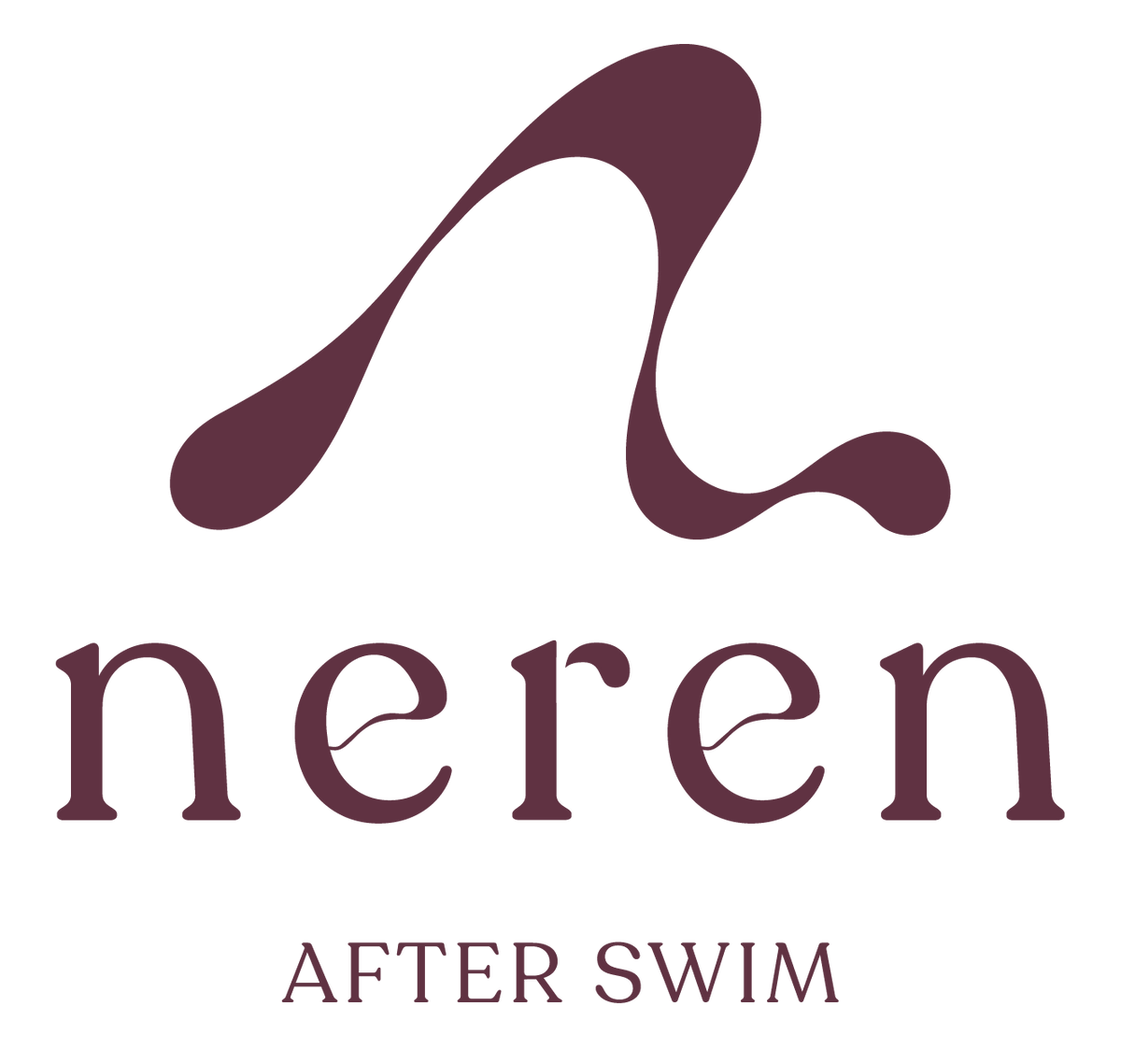 Neren logo with the wave mark above the wordmark and After Swim tagline, in burgundy Dusk