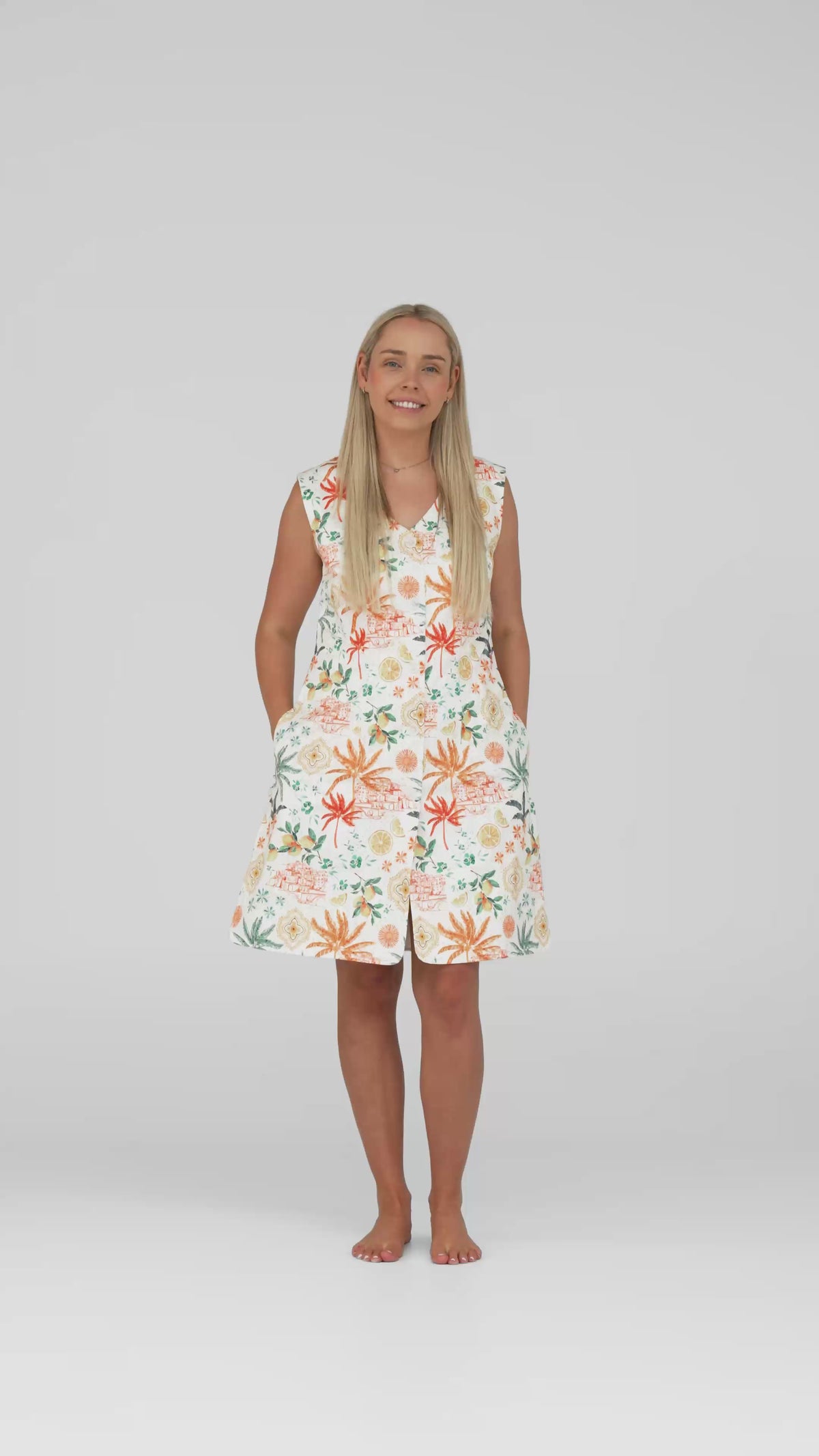 Studio video of the Neren Signature After-Swim Dress in Valencia worn on a model