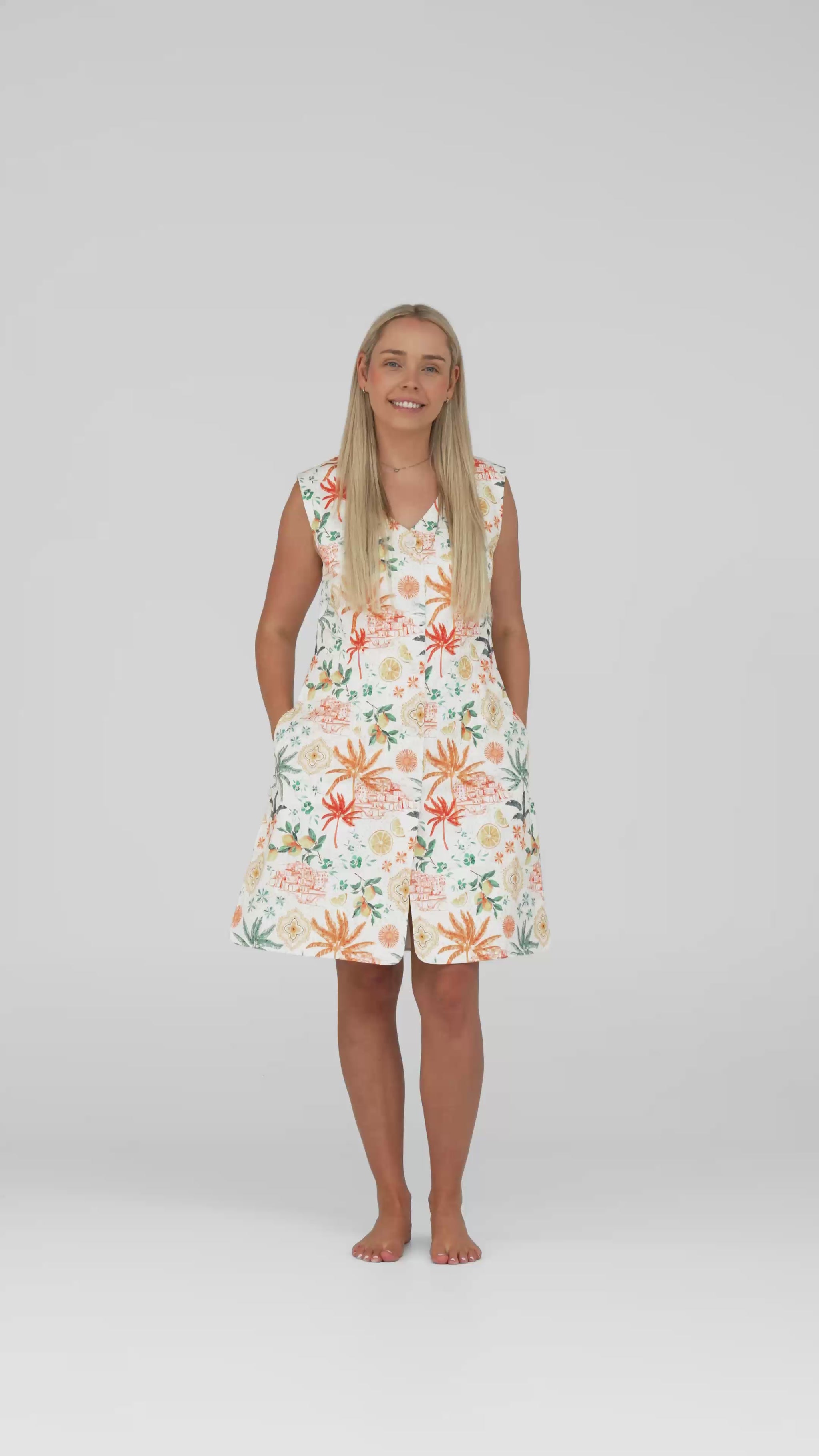 Studio video of the Neren Signature After-Swim Dress in Valencia worn on a model