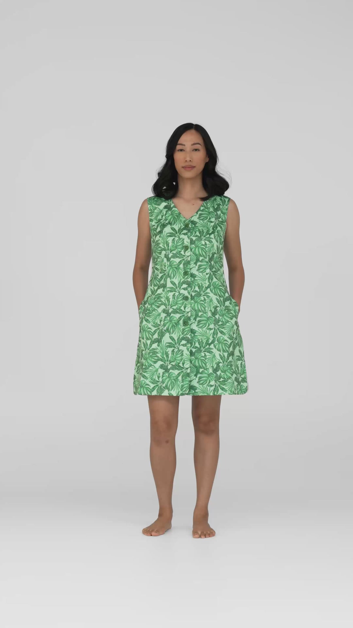 Studio video of the Neren Signature After-Swim Dress in Canopy worn on a model